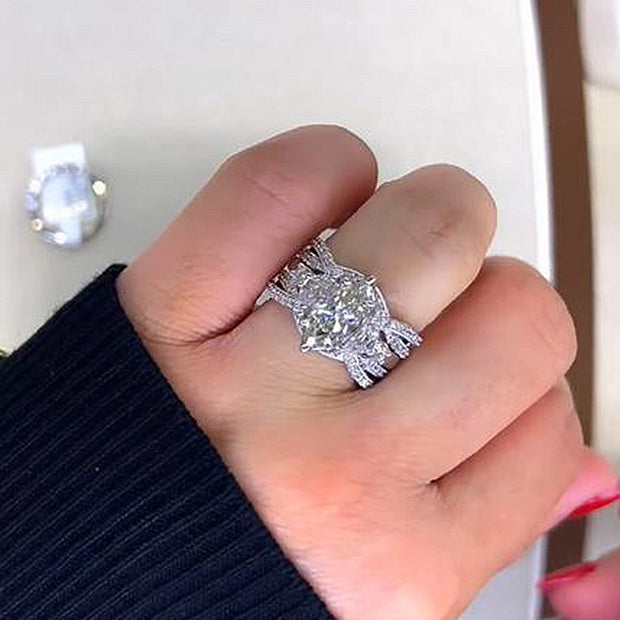 1.5Ct Marquise & Half-Moon Diamond Ring Set - 925 Silver White Gold