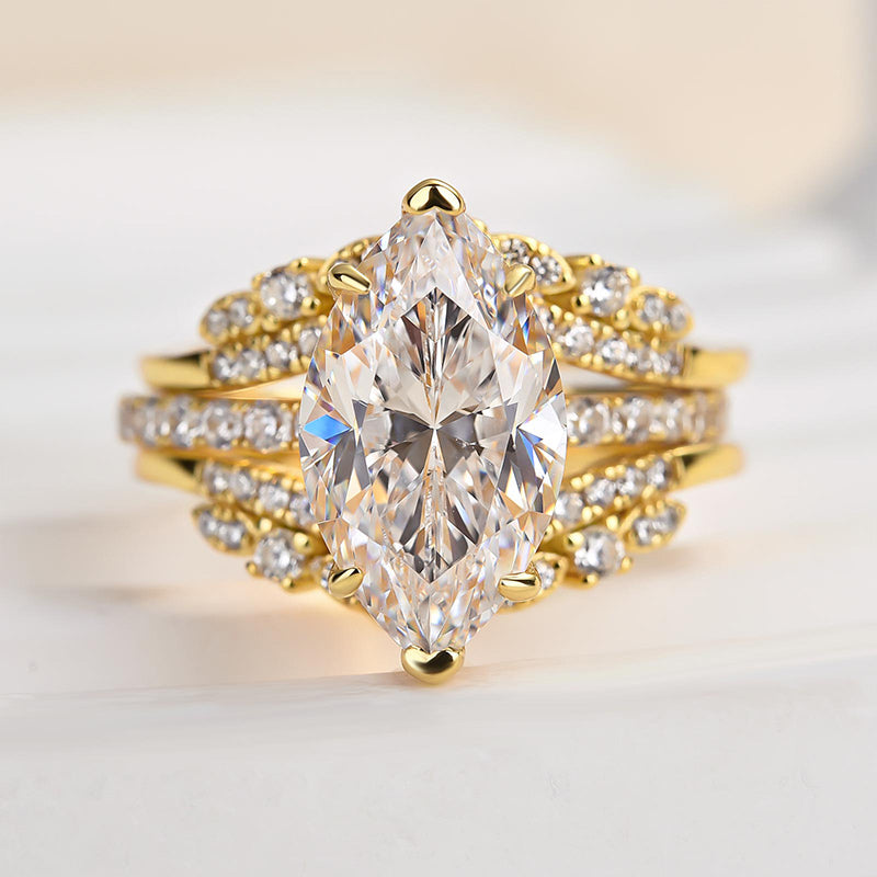 3.5ct Marquise Cut Diamond Ring Set - Dual Gold Plated