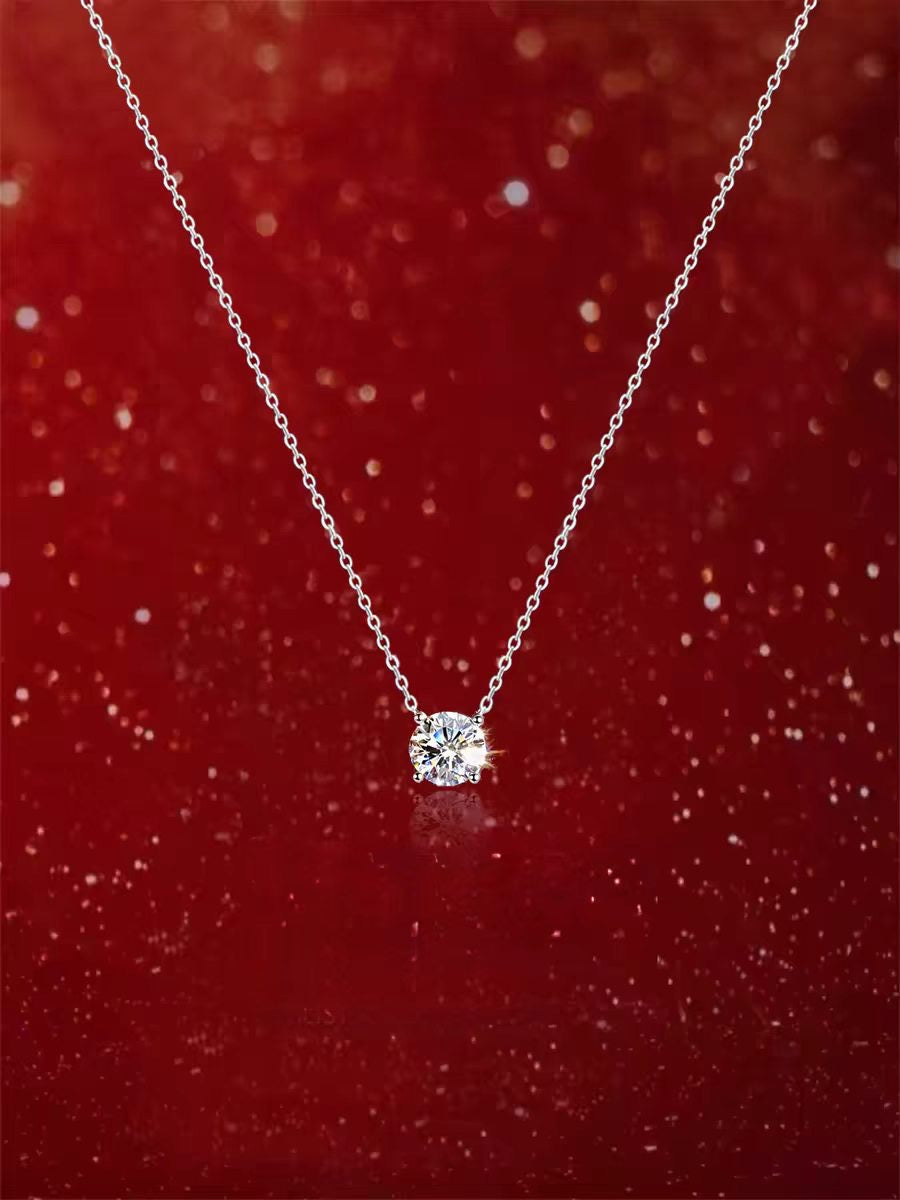 Starlight round diamond single pendant necklace for women, platinum thin chain, light luxury and high-end
