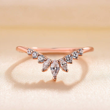 1Ct Round & Marquise Cut Diamond Band 925 Silver Rose Gold