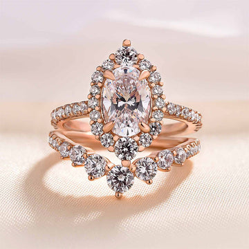2.25Ct Oval Sona Diamond Halo Ring Rose Gold Plated