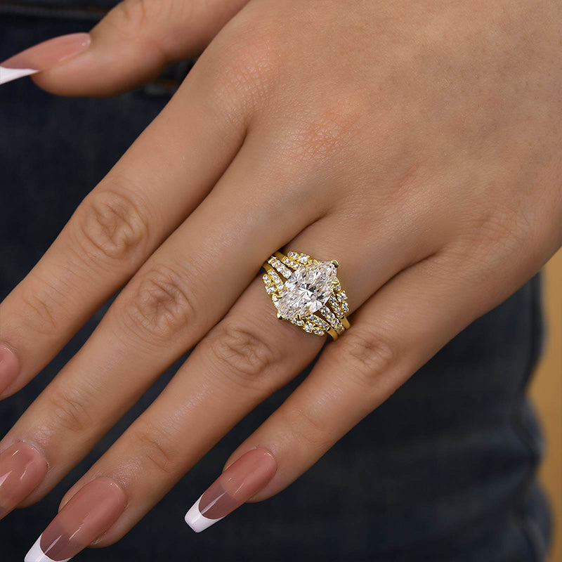 3.5ct Marquise Cut Diamond Ring Set - Dual Gold Plated