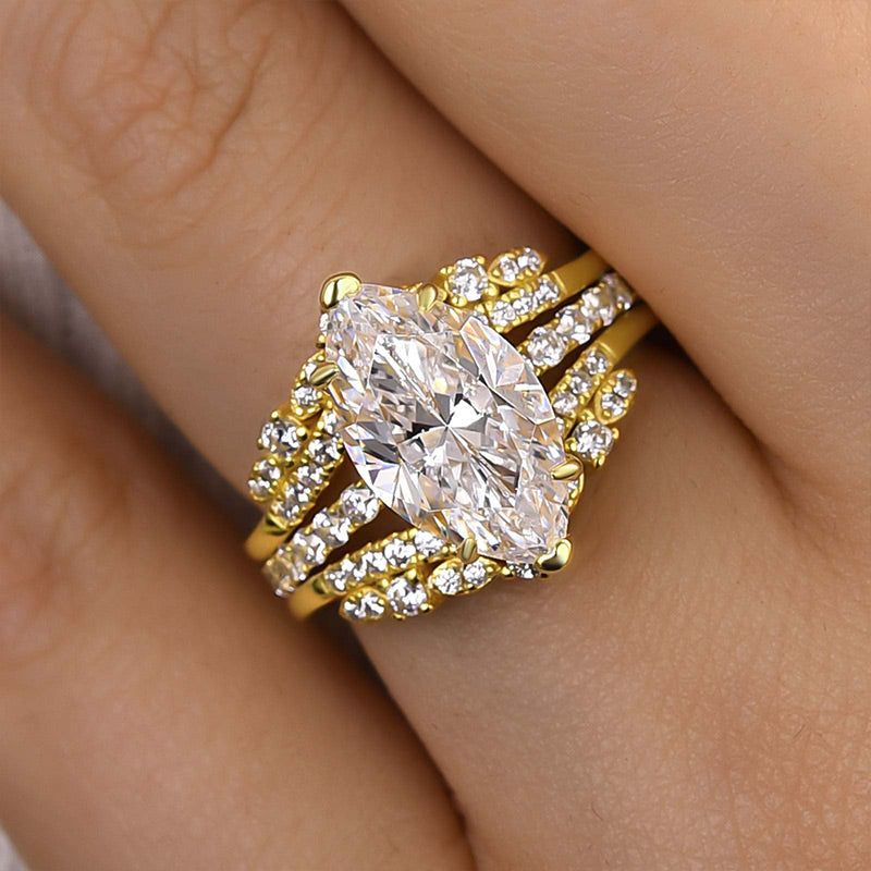 3.5ct Marquise Cut Diamond Ring Set - Dual Gold Plated