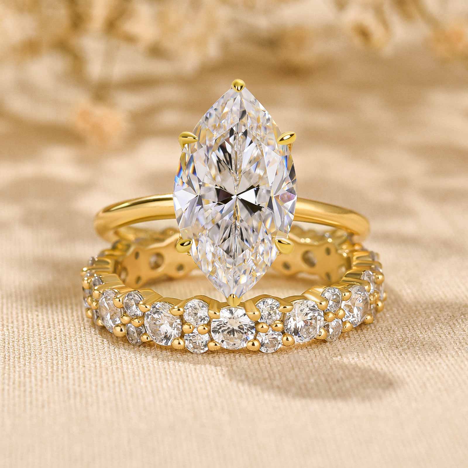 4ct Marquise Sona Diamond Ring | Gold Plated | Aurogem