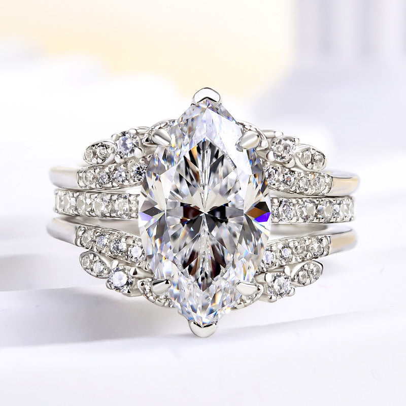 3.5ct Marquise Cut Diamond Ring Set - Dual Gold Plated