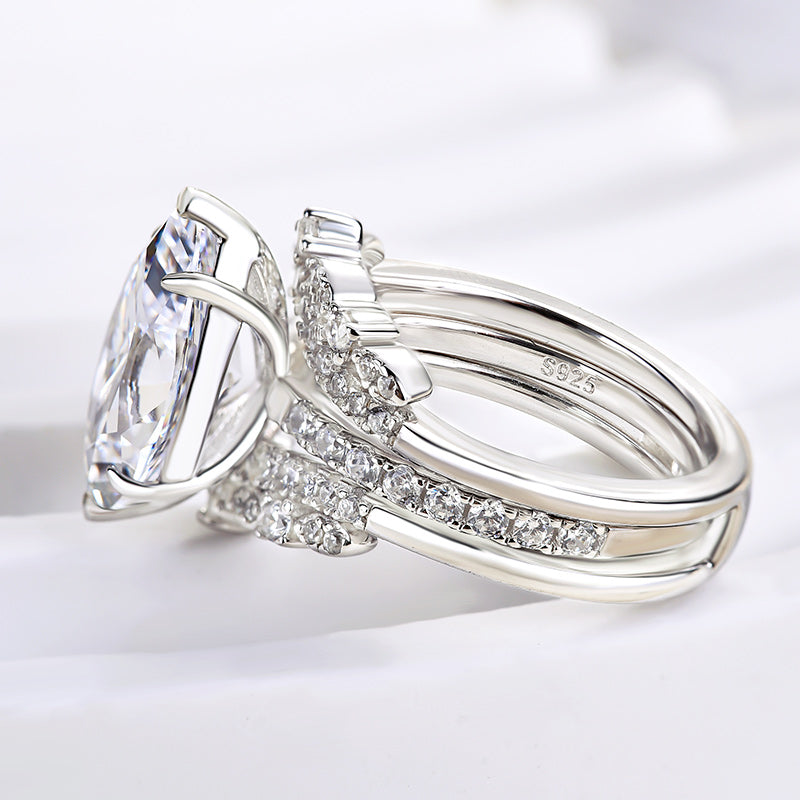 3.5ct Marquise Cut Diamond Ring Set - Dual Gold Plated