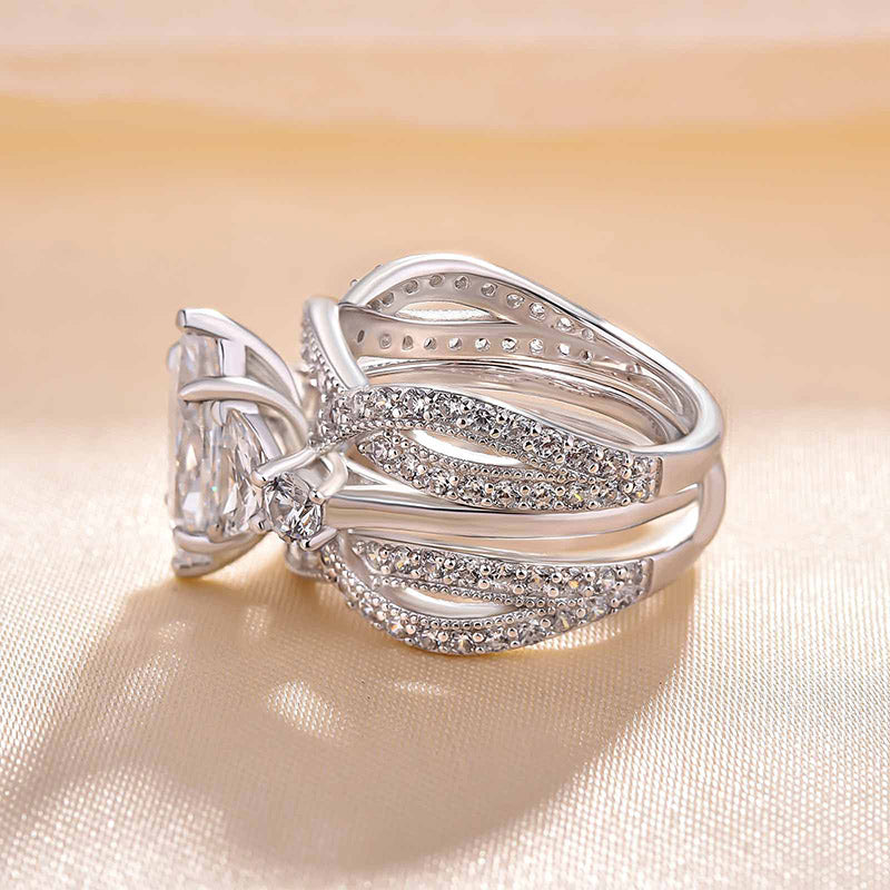 1.5Ct Marquise & Half-Moon Diamond Ring Set - 925 Silver White Gold