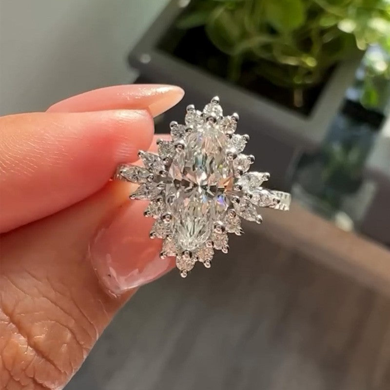 925 Sterling Silver 18K White Gold Plated 3 Carat Marquise Cut Travel Ring