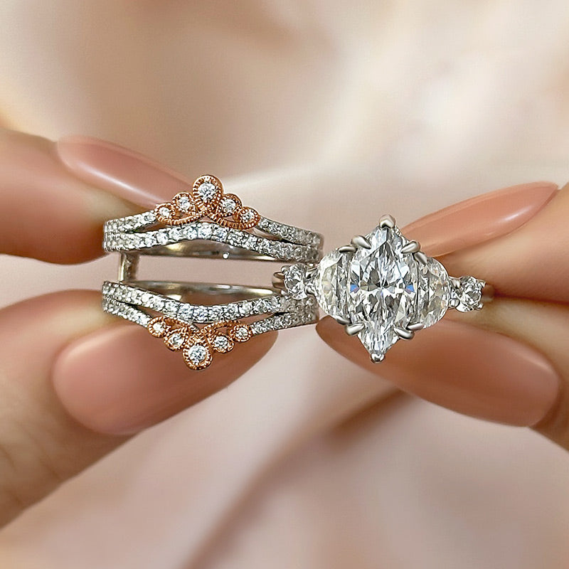 15CT Marquise Cut Diamond Ring with 1CT Side Stones 925 Silver