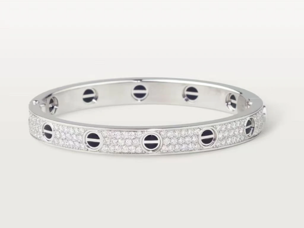 Classic LOVE screw bracelet, 18K white gold, fully diamond-encrusted black ceramic, sky-full of stars, light luxury, niche, high-end hand jewelry