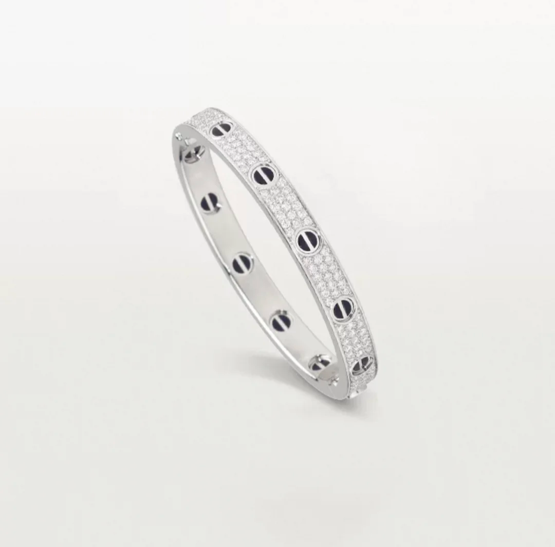 Classic LOVE screw bracelet, 18K white gold, fully diamond-encrusted black ceramic, sky-full of stars, light luxury, niche, high-end hand jewelry