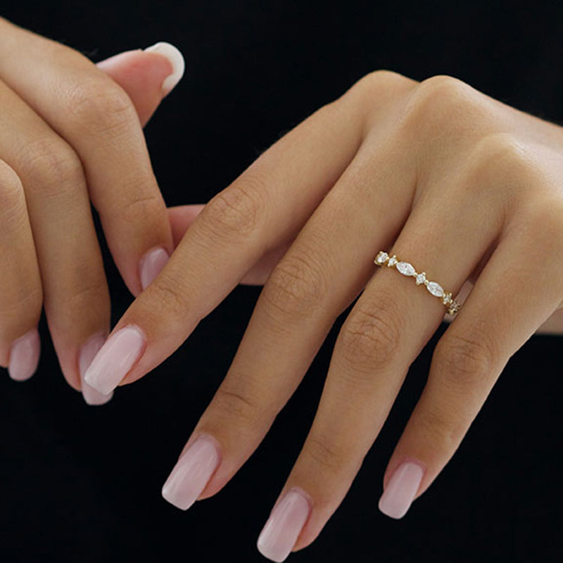 925 Silver Gold Plated 1.5ct Marquise & Round Diamond Band