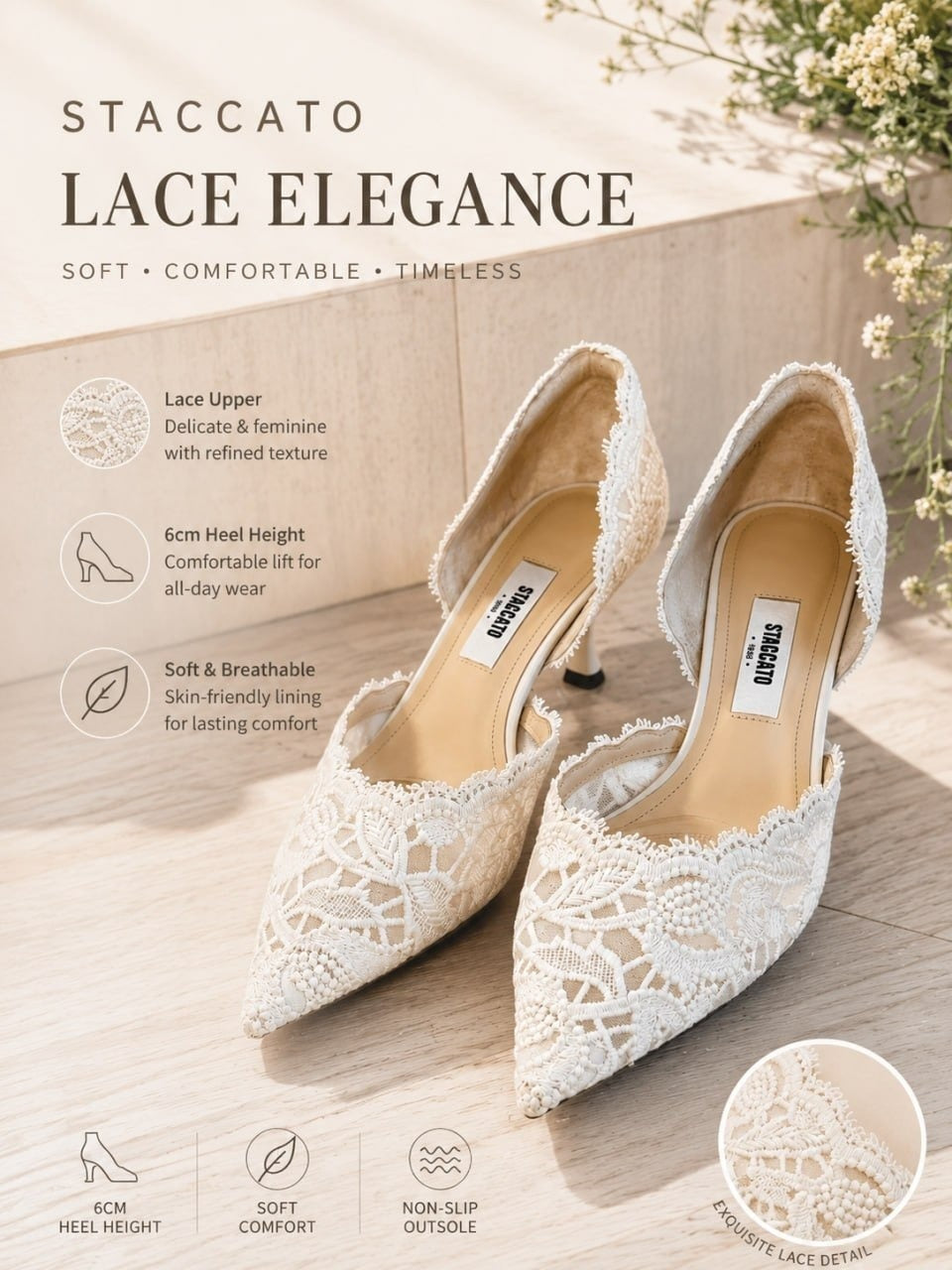 Lace Island high heels, exquisite wedding shoes, French nude single shoes for women.