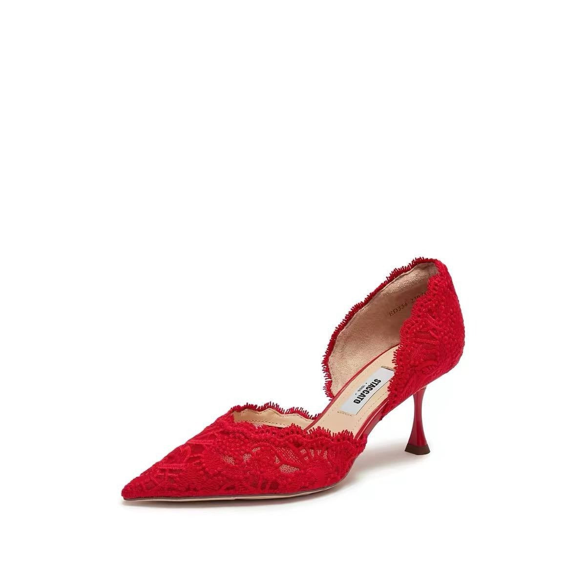 Lace Island high heels, exquisite wedding shoes, French nude single shoes for women.